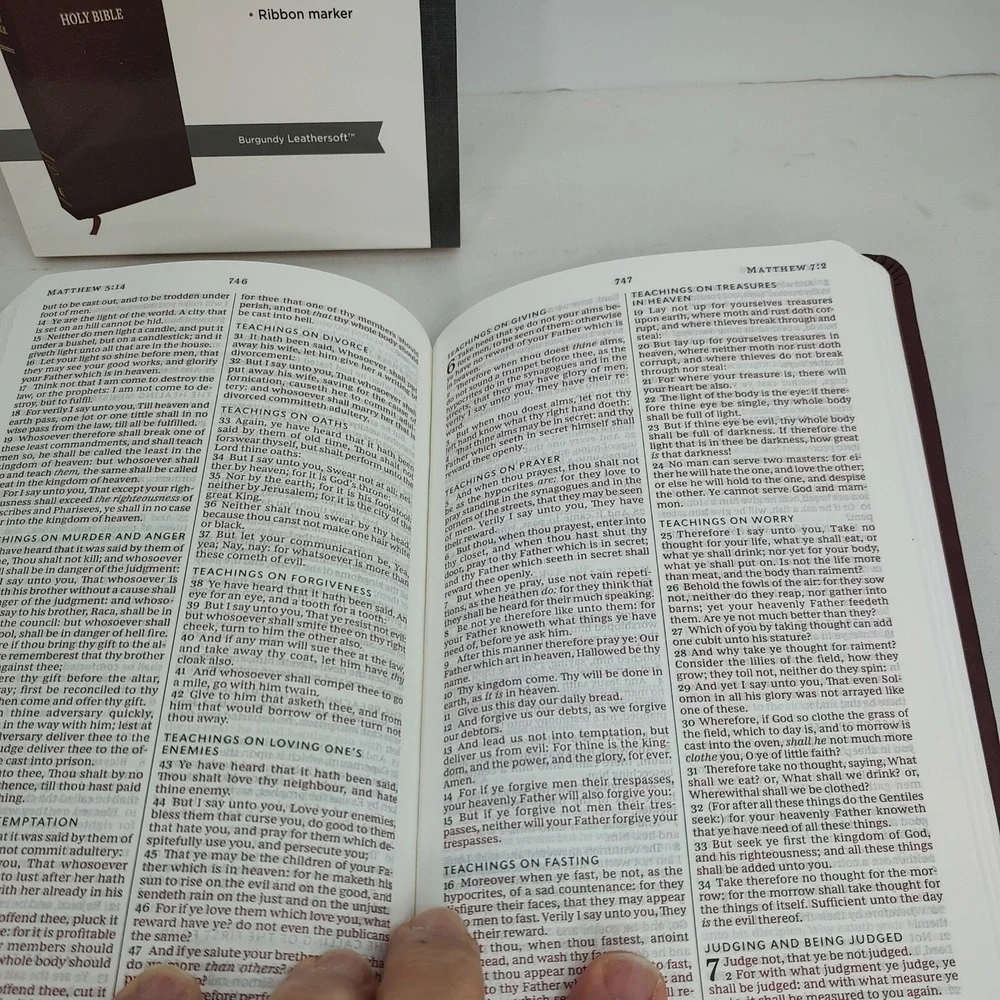 Holy Bible, Thinline, Leathersoft, Burgandy, Red Letter, Standard Print Lay Flat